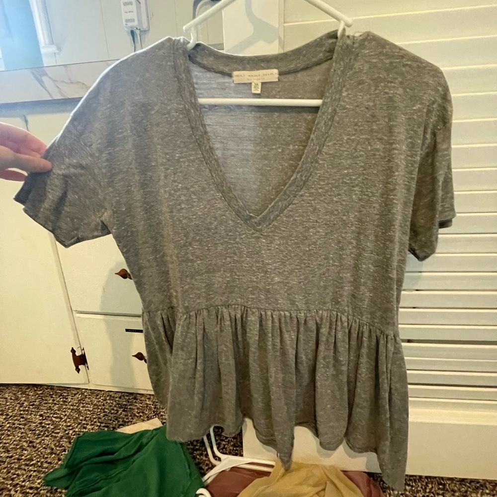 Gray V-Neck Peplum Top truly madly deeply Anthropologie